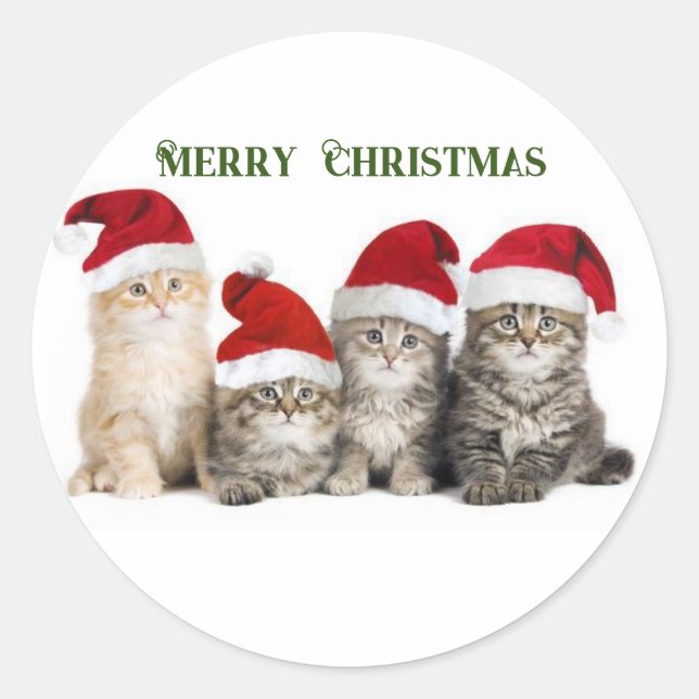Pegatina Redonda Feliz Navidad Gatitos (Anverso)