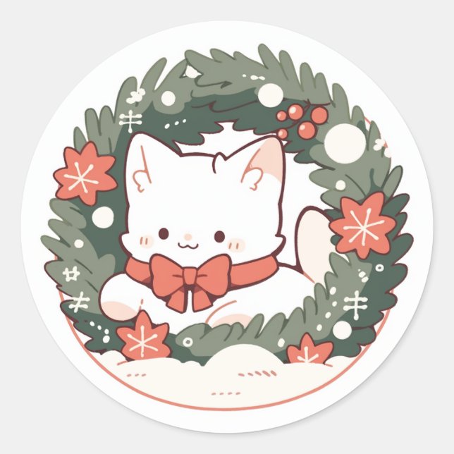 Pegatina Redonda Feliz Navidad Gato Kitty (Anverso)