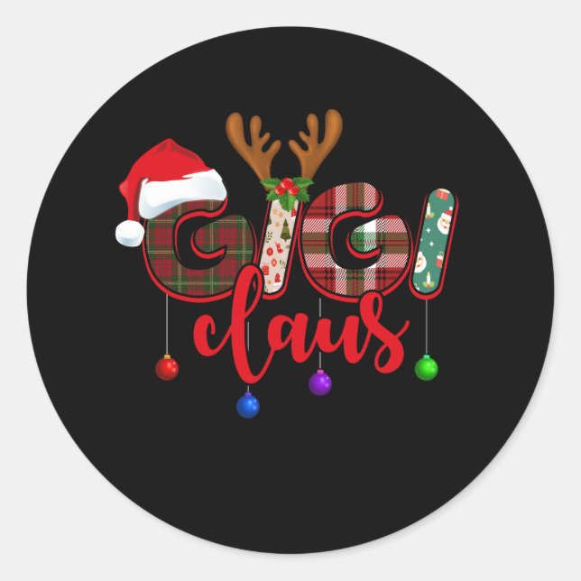 Pegatina Redonda Feliz Navidad Gigi Claus Plaid Santa Claus Gorra X (Anverso)
