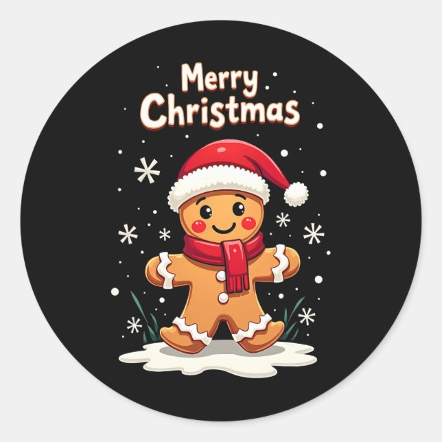 Pegatina Redonda Feliz Navidad Gingerbread Cookie Baking Chicas Fu (Anverso)