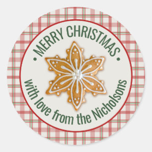 Pegatina Redonda Feliz Navidad   Gingerbread Cookie Personalizado