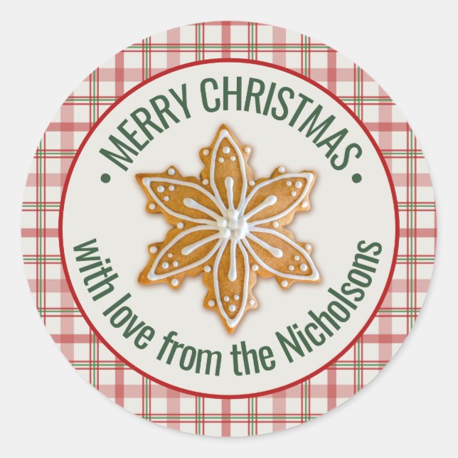 Pegatina Redonda Feliz Navidad | Gingerbread Cookie Personalizado (Anverso)