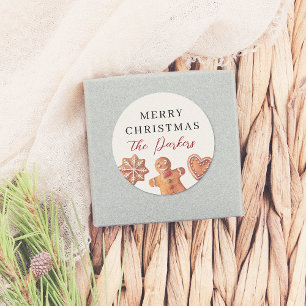 Pegatina Redonda Feliz Navidad Gingerbread Cookies