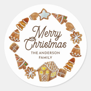 Pegatina Redonda Feliz Navidad Gingerbread Cookies