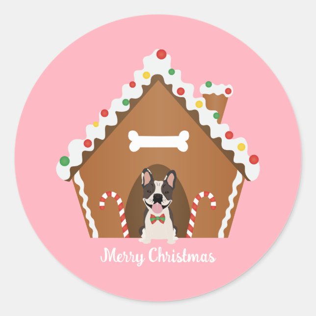 Pegatina Redonda Feliz Navidad Gingerbread Dog House (Anverso)