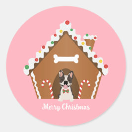 Pegatina Redonda Feliz Navidad Gingerbread Dog House
