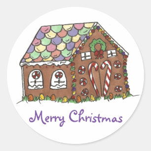 Pegatina Redonda Feliz Navidad Gingerbread House Pegatinas de Navid