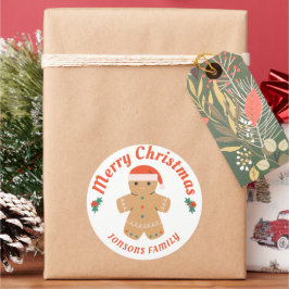 Pegatina Redonda Feliz Navidad Gingerbread Man