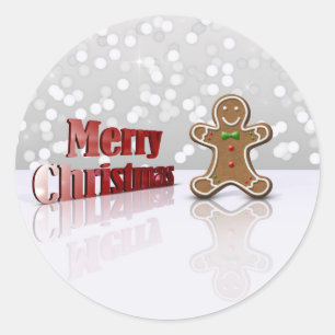 Pegatina Redonda Feliz Navidad Gingerbread Man