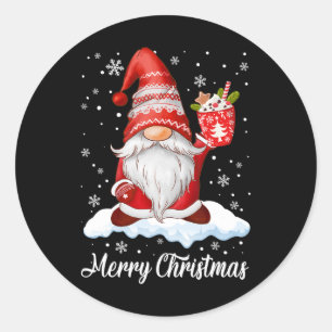 Pegatina Redonda Feliz Navidad Gnome Coffee Family coincidiendo