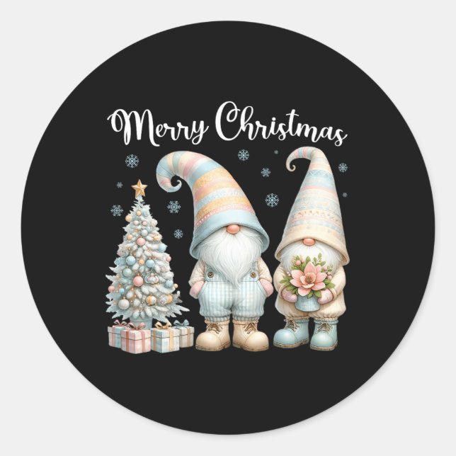 Pegatina Redonda Feliz Navidad Gnome Familia Pjs Christma (Anverso)