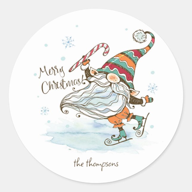 Pegatina Redonda Feliz Navidad Gnome nórdico (Anverso)