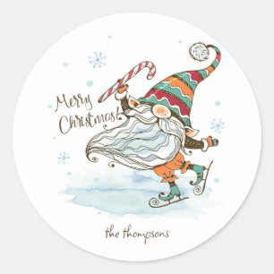 Pegatina Redonda Feliz Navidad Gnome nórdico
