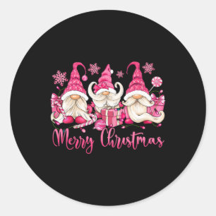 Pegatina Redonda Feliz Navidad Gnome Rosado Navidad Familia Matanza