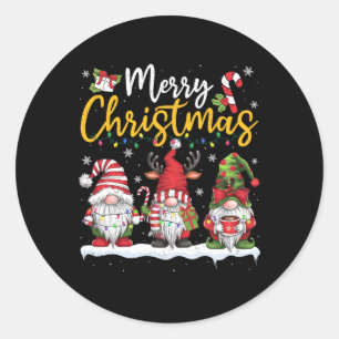 Pegatina Redonda Feliz Navidad Gnomes Lover Xmas Familiares Hombres