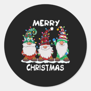 Pegatina Redonda Feliz Navidad Gnomes Navidad Familiares Hombres Mu