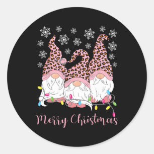 Pegatina Redonda Feliz Navidad Gnomes Navidad Gnomes familia me ado