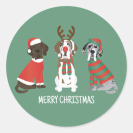 Pegatina Redonda Feliz Navidad Grandes perros daneses