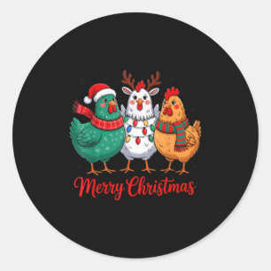 Pegatina Redonda Feliz Navidad Granjero de Pollo Animal Santa Sombr