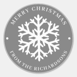 Pegatina Redonda Feliz Navidad Gray Round White Snflake