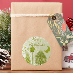 Pegatina Redonda Feliz Navidad Green Pines Moon & Stars