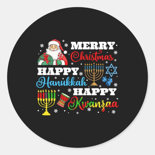 Pegatina Redonda Feliz Navidad Hanukkah Kwanzaa Festividad judía af (Anverso)