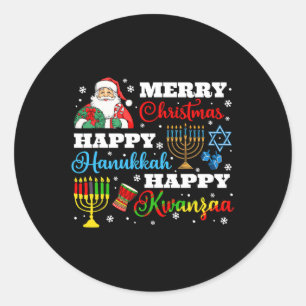 Pegatina Redonda Feliz Navidad Hanukkah Kwanzaa Festividad judía af