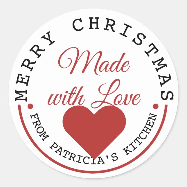 Pegatina Redonda Feliz Navidad hecha con amor (Anverso)