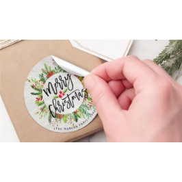 Pegatina Redonda Feliz Navidad Holly Floral Wreath Holiday Wiers