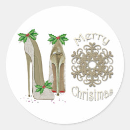 Pegatina Redonda Feliz Navidad Holly Stiletto Saludo