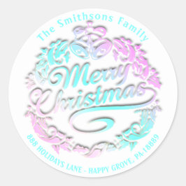 Pegatina Redonda Feliz Navidad Holly Wreath RSVP Gold Royal Bells