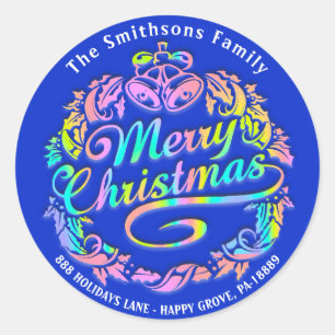 Pegatina Redonda Feliz Navidad Holly Wreath RSVP Holograph Royal