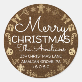 Pegatina Redonda Feliz Navidad Holly Wreath RSVP Kraft Brown