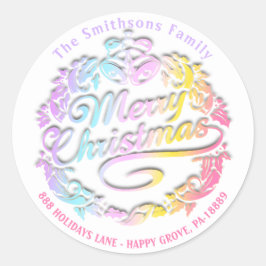 Pegatina Redonda Feliz Navidad Holly Wreath RSVP Royal Pastels