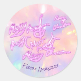 Pegatina Redonda Feliz Navidad Holográfica Rosa desde Girly