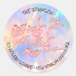 Pegatina Redonda Feliz Navidad Holográfica Rosa RSVP Gilry