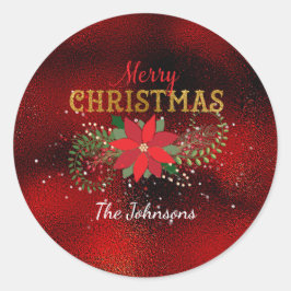 Pegatina Redonda Feliz Navidad Inglés Vidrio Rojo Inglés