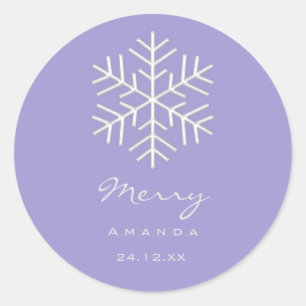 Pegatina Redonda Feliz Navidad Invierno Lavanda Snowflake