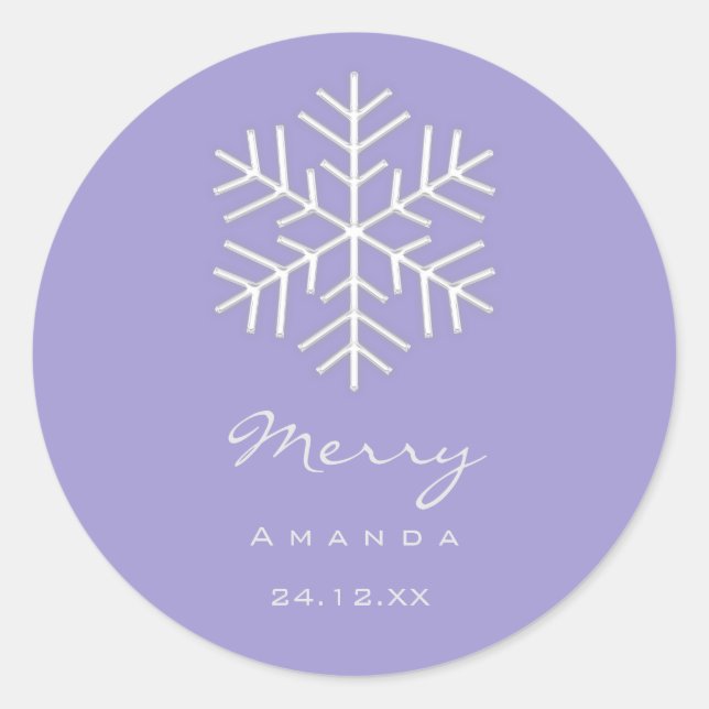 Pegatina Redonda Feliz Navidad Invierno Lavanda Snowflake (Anverso)