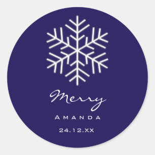 Pegatina Redonda Feliz Navidad Invierno Minimalismo Copo de nieve a