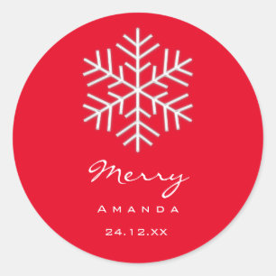 Pegatina Redonda Feliz Navidad Invierno Minimalismo Copo de nieve r