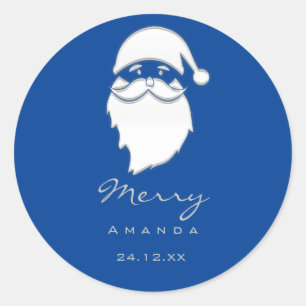 Pegatina Redonda Feliz Navidad Invierno Plata Gray Blue Santa