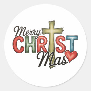 Pegatina Redonda Feliz Navidad Jesucristo Navidad Cruz Navidad