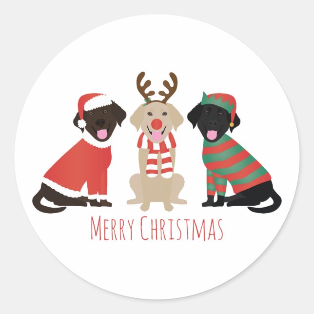 Pegatina Redonda Feliz Navidad Labrador Recuperar Perros (Anverso)
