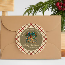 Feliz Navidad Lazo de Terciopelo Azul Verde Plaid