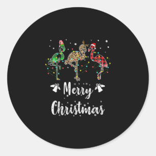 Pegatina Redonda Feliz Navidad Leopardo Rojo Green Plaid Flamingo