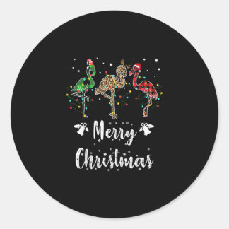 Pegatina Redonda Feliz Navidad Leopardo Rojo Green Plaid Flamingo