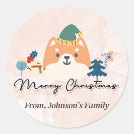 Pegatina Redonda Feliz Navidad lindo pegatinas de regalo de perro s