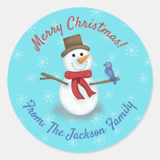 Pegatina Redonda Feliz Navidad, lindo personalizado de nieve.