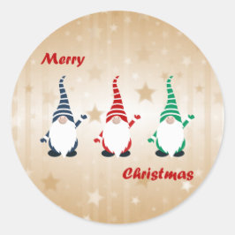 Pegatina Redonda Feliz Navidad, los tres elfos,